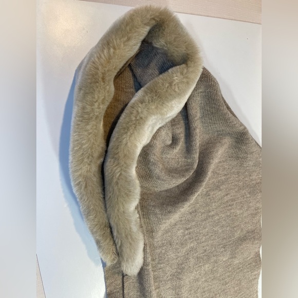 Nordstrom Italy Tan Head Wrap Scarf Winter Hat Brown Neck Warmer Fur Trim - Picture 3 of 12